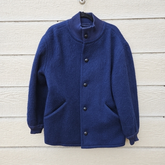 Bogner Jackets & Blazers - Bogner navy boiled wool button front cocoon coat SEE MEASUREMENTS